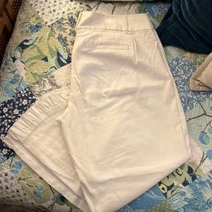 LOFT White Pants with Ruffle Hem Detail